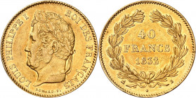 LOUIS PHILIPPE I (1830-1848). 
40 Francs « tête laurée » 1832 B=Rouen.
A/ LOUIS PHILIPPE I ROI DES FRANÇAIS. Sa tête laurée à gauche.
R/ 40 /Francs...