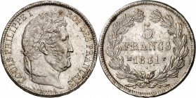 LOUIS PHILIPPE I (1830-1848). 
5 Francs « tête laurée » 1er Type de Tiolier. Tranche en relief, 1831 MA=Marseille.
A/LOUIS PHILIPPE I ROI DES FRANCA...