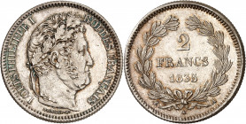 LOUIS PHILIPPE I (1830-1848). 
2 Francs « tête laurée ». Tranche cannelée. 1835 A=Paris.
A/ LOUIS PHILIPPE I ROI DES FRANCAIS. Tête laurée du Roi à ...