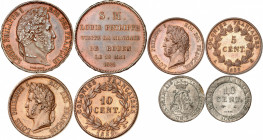 LOUIS PHILIPPE I (1830-1848). 
Module 5 Francs en cuivre, Visite de la monnaie de Rouen 18 Mai 1831 VG.2824 SUP 
Colonies françaises 10 et 5 centime...