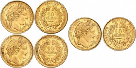 IIe REPUBLIQUE (1848-1852). 
10 Francs « Cérès » 1850 et 1851 (2 ex.) A=Paris. 
Gad.1012. (Ensemble de 3 pièces). TTB à SUP