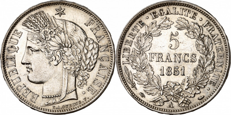 IIe REPUBLIQUE (1848-1852). 
5 Francs « Cérès » 1851 A=Paris.
A/ REPUBLIQUE FR...