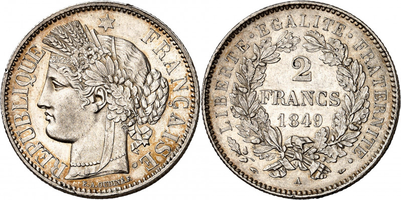 IIe REPUBLIQUE (1848-1852). 
2 Francs « Cérès » 1849 A=Paris.
A/ REPUBLIQUE FR...