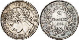 IIe REPUBLIQUE (1848-1852). 
2 Francs « Cérès » 1850 A=Paris.
A/ REPUBLIQUE FRANÇAISE. Cérès à gauche, une étoile au-dessus de sa tête
R/ LIBERTE.E...