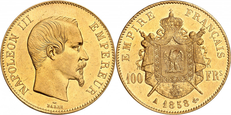 NAPOLEON III (1852-1870). 
100 Francs « Tête nue » 1858 A= Paris.
A/ NAPOLEON ...