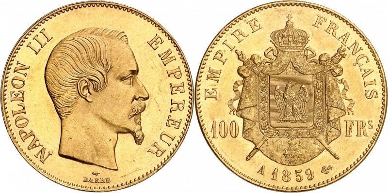 NAPOLEON III (1852-1870). 
100 Francs « Tête nue » 1859 A= Paris.
A/ NAPOLEON ...