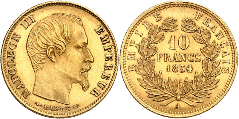 NAPOLEON III (1852-1870). 
10 Francs « Tête nue » petit module. Tranche striée....