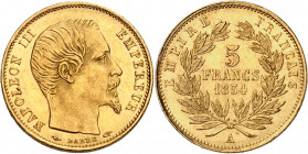 NAPOLEON III (1852-1870). 
5 Francs « Tête nue » petit module 1854 A=Paris. Tranche lisse
A/ NAPOLEON III EMPEREUR. Sa tête nue à droite
R/ EMPIRE ...