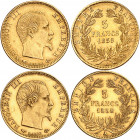 NAPOLEON III (1852-1870). 
5 Francs « Tête nue » grand module 1858 et 1859 A=Paris. Tranche cannelée.
A/ NAPOLEON III EMPEREUR. Sa tête nue à droite...