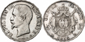 NAPOLEON III (1852-1870). 
5 Francs « Tête nue » 1855 D=Lyon.
A/ NAPOLEON III EMPEREUR. Tête nue du Roi à gauche.
R/ EMPIRE FRANÇAIS. Écusson aux a...