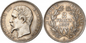 NAPOLEON III (1852-1870). 
2 Francs « Tête nue » 1857 A=Paris.
A/ NAPOLEON III EMPEREUR. Tête nue du Roi à gauche.
R/ EMPIRE FRANÇAIS. Écusson aux ...