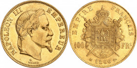NAPOLEON III (1852-1870). 
100 Francs Or « Tête laurée » 1866 BB=Strasbourg. (3 075 ex.).
A/ NAPOLEON III EMPEREUR. Sa tête laurée à droite.
R/ EMP...