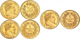 NAPOLEON III (1852-1870). 
5 Francs 1866, 1867 A=Paris, 1868
A/ NAPOLEON III EMPEREUR. Sa tête laurée à droite.
R/ EMPIRE FRANÇAIS. Armoiries couro...