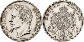 NAPOLEON III (1852-1870). 
5 Francs 1864 A=Paris. (32 168 ex.).
A/ NAPOLEON III EMPEREUR. Sa tête laurée à droite.
R/ EMPIRE FRANÇAIS. Armoiries co...