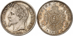 NAPOLEON III (1852-1870). 
2 Francs 1868 A=Paris.
A/NAPOLEON III EMPEREUR. Sa tête laurée à droite.
R/EMPIRE FRANÇAIS. Armoiries couronnées accosté...