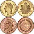 NAPOLEON III (1852-1870). 
100 Francs métal doré (factice) 1855. 
50 Francs métal doré (factice) 1862. 
Médaille de propagande (élection du 2 Décem...
