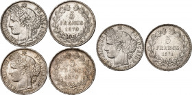 GOUVERNEMENT DE DEFENSE NATIONALE COMMUNE DE PARIS (1870-1871). 
5 Francs « Cérès » sans légende. 1870 K=Bordeaux et 1870 (étoile et ancre) 
5 Franc...