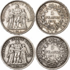 IIIe REPUBLIQUE (1871-1940).
5 Francs « Hercule » 1871 A=Paris et 1871 K=Bordeaux.
A/ LIBERTE EGALITE FRATERNITE. Hercule debout de face entre l’Éga...