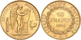 IIIe RÉPUBLIQUE (1871-1940).
50 Francs « Dieu protège la France » 1904 A=Paris. (20 250 ex.).
A/ RÉPUBLIQUE FRANÇAISE. Le Génie de la République gra...