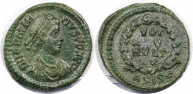 Römische Münzen, MÜNZEN DER RÖMISCHEN KAISERZEIT. Gratian (367-383 n. Chr). Ae 4. (1.29 g. 16.5 mm) Vs.: D N GRATIANVS PF AVG, Drapierte, Büste mit Pe...