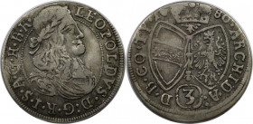 RDR – Habsburg – Österreich, RÖMISCH-DEUTSCHES REICH. Leopold I. (1657-1705). 3 Kreuzer 1680, Hall. Silber. KM 1245. Sehr schön