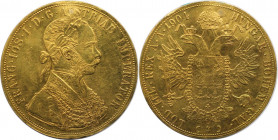 RDR – Habsburg – Österreich, KAISERREICH ÖSTERREICH. Franz Joseph I. (1848-1916). 4 Dukaten 1904, Wien. Gold. 13,91 g. 39,50 mm. Herinek 59, Jaeger 34...