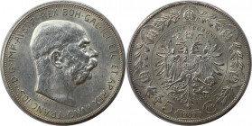 RDR – Habsburg – Österreich, KAISERREICH ÖSTERREICH. Franz Joseph I. (1848-1916). 5 Corona 1909. Silber. Fast Stempelglanz