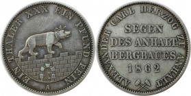 Altdeutsche Münzen und Medaillen, ANHALT - BERNBURG. Alexander Carl (1834-1863). Ausbeutetaler 1862 A. Silber. AKS 17. Sehr schön-vorzüglich