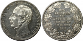 Altdeutsche Münzen und Medaillen, BRAUNSCHWEIG - CALENBERG - HANNOVER. Georg V. (1851-1866). Vereinstaler 1865 B, Waterloo. Silber. Jaeger 98, Thun 17...