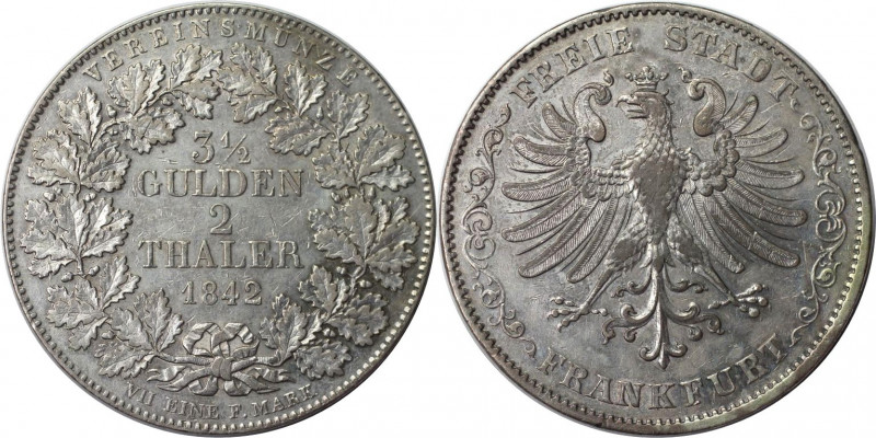 Altdeutsche Münzen und Medaillen, FRANKFURT - STADT. Vereinsdoppeltaler 1842. Si...