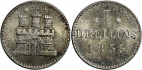 Altdeutsche Münzen und Medaillen, HAMBURG, STADT. 1 Dreiling 1855. Billon. KM 582, AKS 36. Stempelglanz