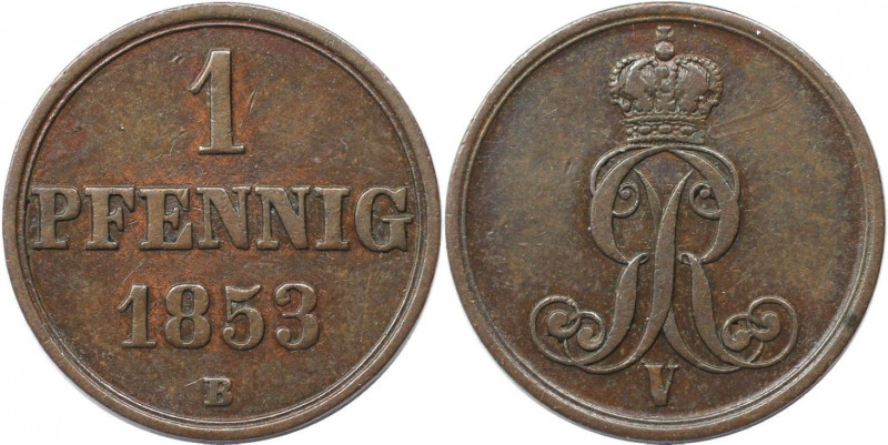 Altdeutsche Münzen und Medaillen, HANNOVER. Georg V. (1851-1866). 1 Pfennig 1853...