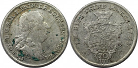 Altdeutsche Münzen und Medaillen, LÖWENSTEIN - WERTHEIM - ROCHEFORT. Karl Thomas (1735-1789). 20 Kreuzer 1768 WE. Silber. KM 64. Kl. Flecken. Sehr sch...