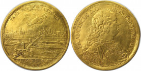 Altdeutsche Münzen und Medaillen, REGENSBURG, STADT. 5 Dukaten ND (um 1749), Stadtansicht, mit Titel Franz I. Stempelschneider Johann Leonhard Oexlein...