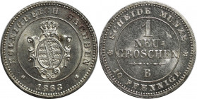 Altdeutsche Münzen und Medaillen, SACHSEN - ALBERTINE. Johann (1854-1873). 1 Neugroschen 1863 B. Billon. KM 1219, AKS 147. Stempelglanz