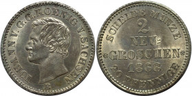 Altdeutsche Münzen und Medaillen, SACHSEN - ALBERTINE. Johann (1854-1873). 2 Neugroschen 1868 B. Billon. KM 1222, AKS 145. Stempelglanz