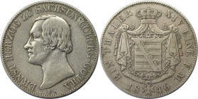 Altdeutsche Münzen und Medaillen, SACHSEN - COBURG - GOTHA. Ernst II. (1844-1893). Taler 1846 F, Dresden. Silber. KM 100, AKS 100, Kahnt 493. Sehr Sch...