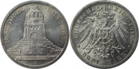 Deutsche Münzen und Medaillen ab 1871, REICHSSILBERMÜNZEN, Sachsen. Jahrhundertfeier Völkerschlacht bei Leipzig. 3 Mark 1913 E. Silber. Jaeger 140. St...