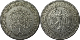 Deutsche Münzen und Medaillen ab 1871, WEIMARER REPUBLIK. 5 Reichsmark 1927 A, Eichbaum. Silber. KM 56, Jaeger 331, AKS 25. Vorzüglich