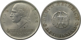 Deutsche Münzen und Medaillen ab 1871, WEIMARER REPUBLIK. Lessing. 5 Reichsmark 1929 A. Silber. KM 61, Jaeger 336, AKS 63. Vorzüglich
