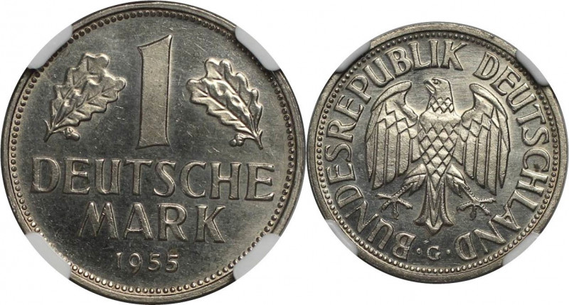 Deutsche Münzen und Medaillen ab 1945, BUNDESREPUBLIK DEUTSCHLAND. 1 Mark 1955 G...