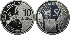 Europäische Münzen und Medaillen, Belgien / Belgium. 50 Jahre römische Verträge. 10 Euro 2007. 18,75 g. 0.925 Silber. 0.55 OZ. KM 260. Polierte Platte...