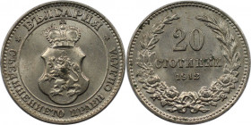 Europäische Münzen und Medaillen, Bulgarien / Bulgaria. Ferdinand I. 20 Stotinki 1912. Kupfer-Nickel. KM 26. Stempelglanz