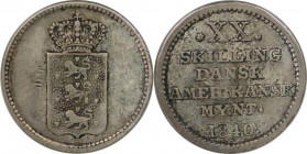 Europäische Münzen und Medaillen, Dänemark / Denmark. Dänisch-Westindien. Christian VIII. (1839-1848). 20 Skilling 1840. Silber. KM 17. Sehr schön...