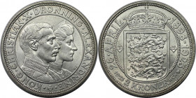 Europäische Münzen und Medaillen, Dänemark / Denmark. Christian X. & Alexandrine. Silberhochzeit. 2 Kroner 1923. 15,0 g. 0.800 Silber. 0.39 OZ. KM 821...