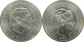 Europäische Münzen und Medaillen, Dänemark / Denmark. Margrethe II. 10 Kroner 1972. 20,40 g. 0.800 Silber. 0.52 OZ. KM 858. Stempelglanz