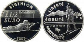 Europäische Münzen und Medaillen, Frankreich / France. Olympische Winterspiele 2006 in Turin - Biathlon. 1-1/2 Euro 2005. 22,20 g. 0.900 Silber. 0.64 ...