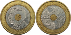 Europäische Münzen und Medaillen, Frankreich / France. Pierre de Coubertin. 20 Francs 1994. KM 1036. Stempelglanz