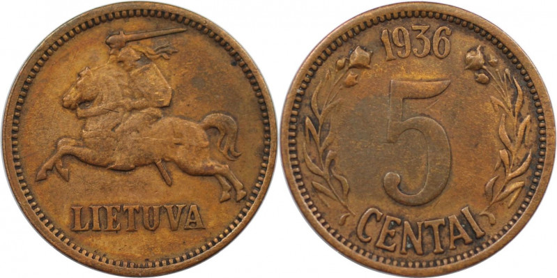 Europäische Münzen und Medaillen, Litauen / Lithuania. 5 Centai 1936. Bronze. KM...