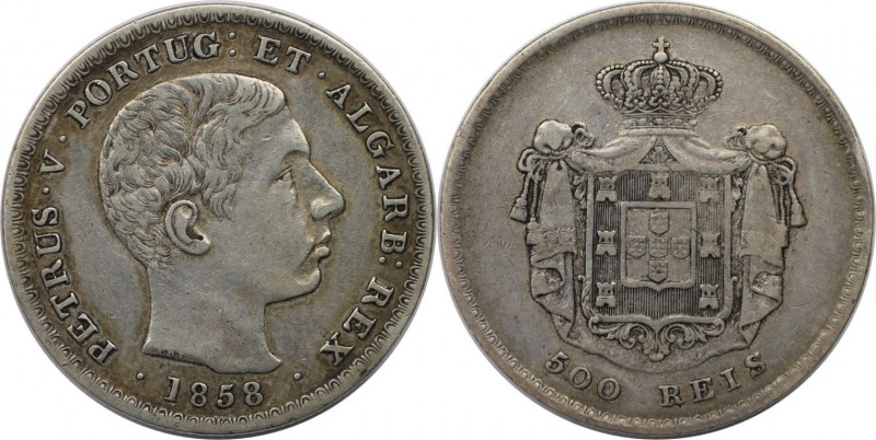 Europäische Münzen und Medaillen, Portugal. Pedro V. 500 Reis 1858. Silber. KM 4...